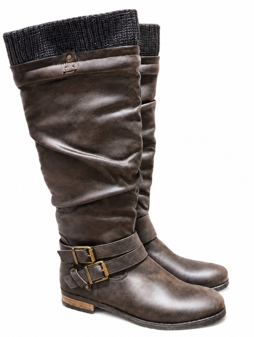 SoftMoc Women's Tall Riding Boots Black Slouchy Side Zip Buckle Sweater Knit
